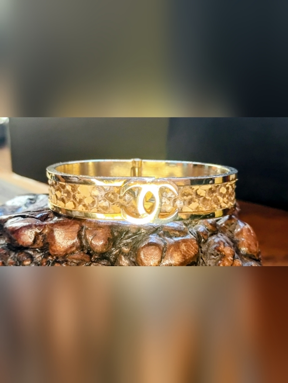 Vintage Bohemian Gold-Tone CC LogoSnake Soin Bangle Bracelet